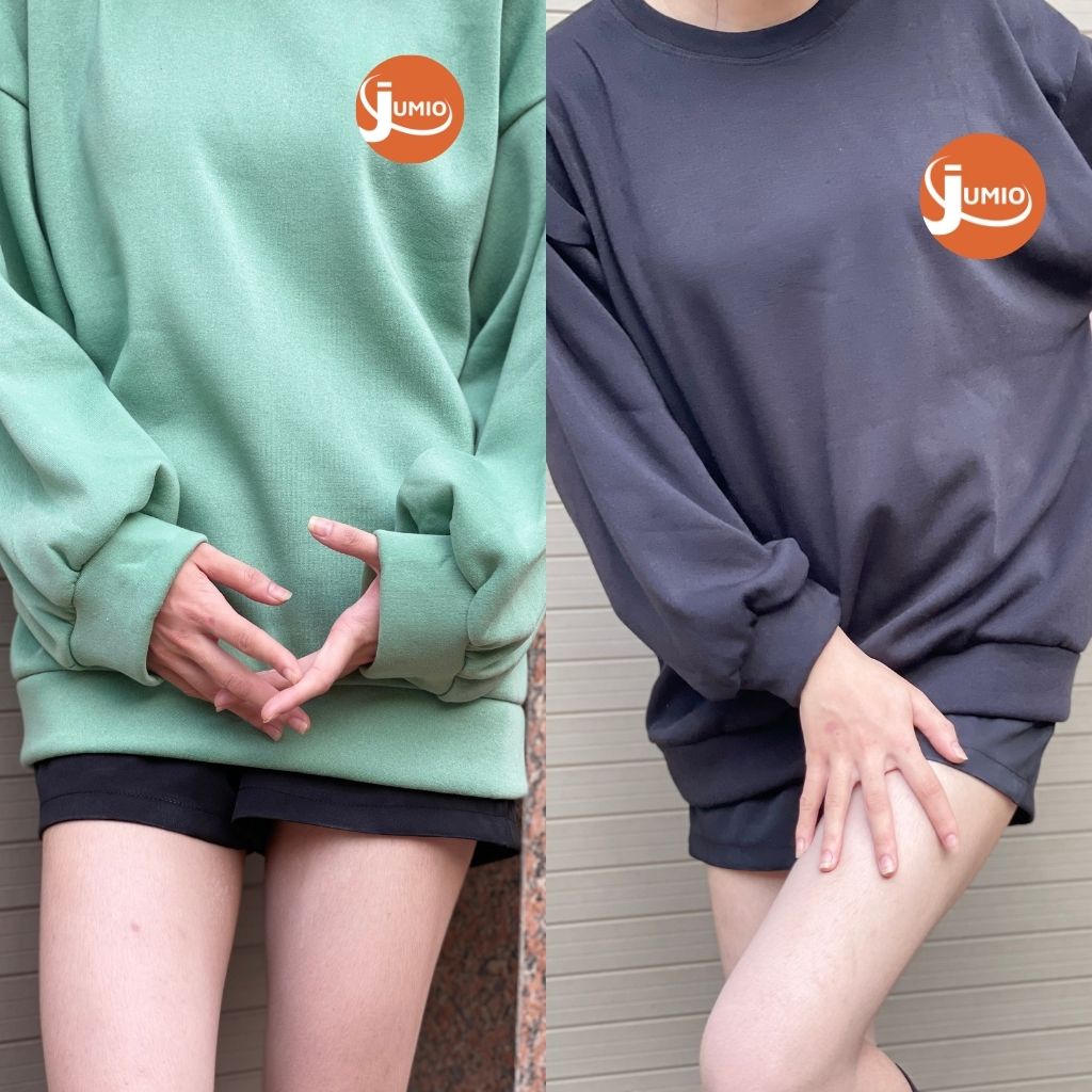 Áo Sweater nữ form rộng dáng dài phong cách Hàn Quốc, Áo phông dài tay lót nỉ chất dày dặn 2 màu đen xanh Freesize JUMIO | BigBuy360 - bigbuy360.vn