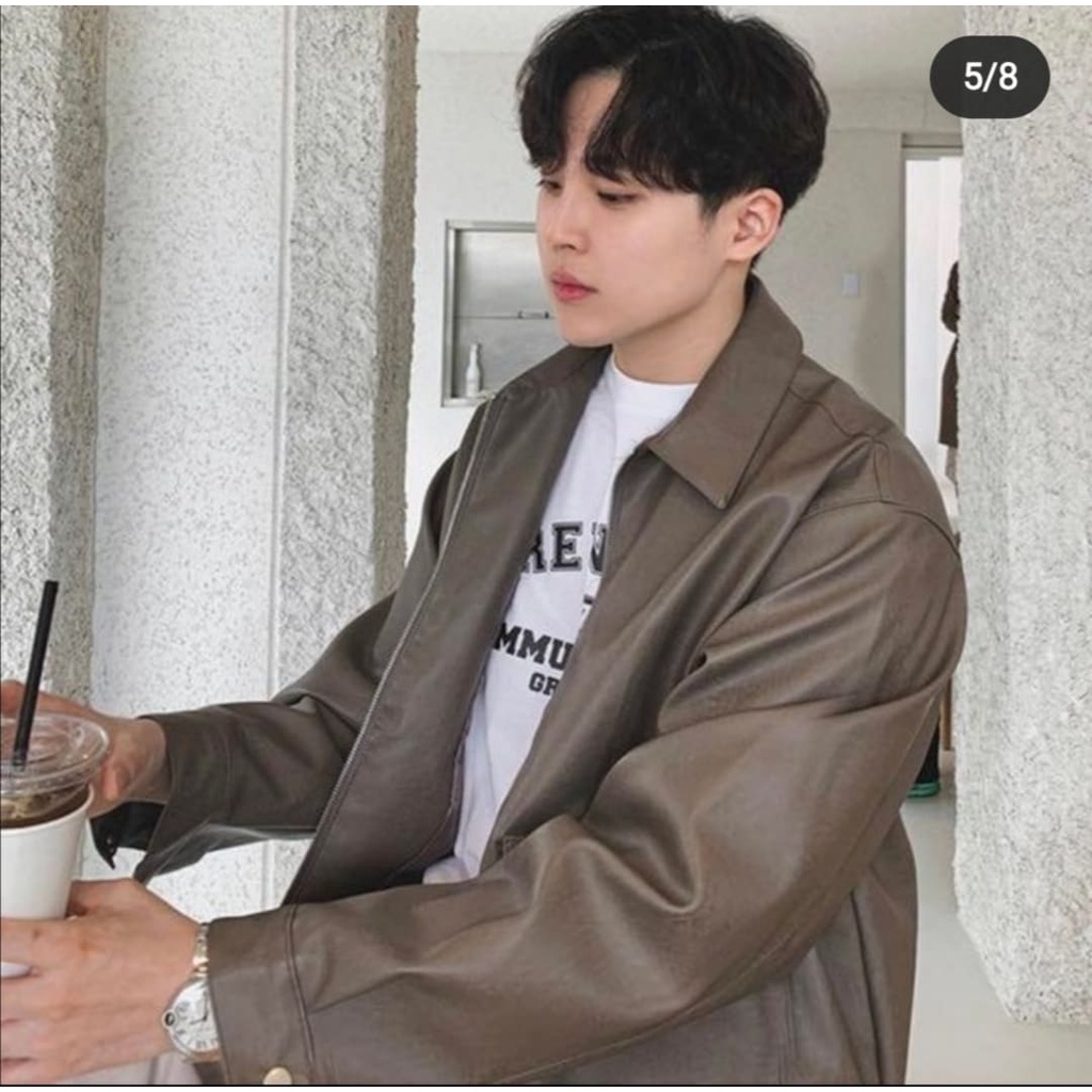 Áo khoác da nam cổ bẻ