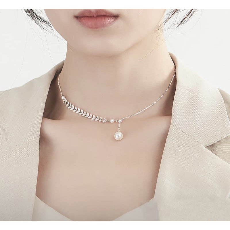 Dây chuyền nữ Bạc ta - kiểu dáng hàn quốc đính đá lấp lánh , điều chỉnh đc độ dài - vòng cổ nữ bạc S925