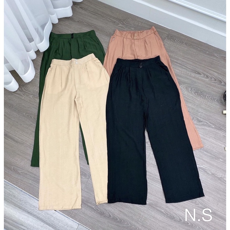 Quần suông đũi tơ 1 cúc có chun sau, Quần ống rộng cạp cao QS1281 - NhiNhi Shop