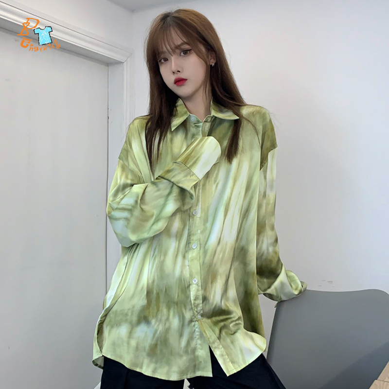 Women Shirt Lapel Korean Fashion Printing Long Sleeves Loose Casual | BigBuy360 - bigbuy360.vn