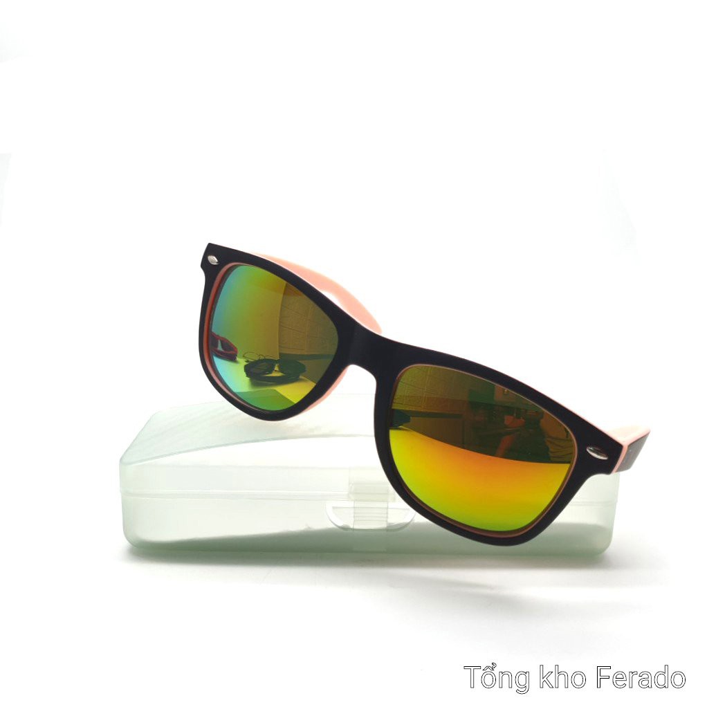 Kính thời trang nam nữ tròng kính tráng gương có hộp + khăn lau kính