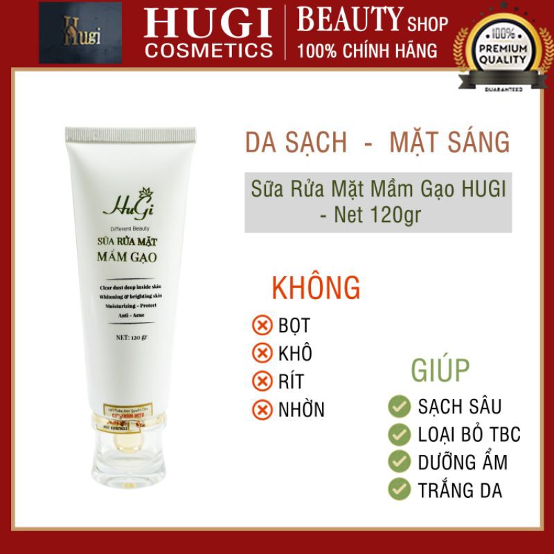 Sữa Rửa Mặt Không Bọt Loại Bỏ Bã Nhờn, Hỗ Trợ Làm Sáng Và Mịn Da HuGi 120ml Chính Hãng 100%