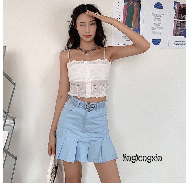 ✰Aa❃Áo Crop Top Hai Dây Cổ Vuông Phối Ren Dáng Ôm Thời Trang Quyến Rũ Cho Nữ