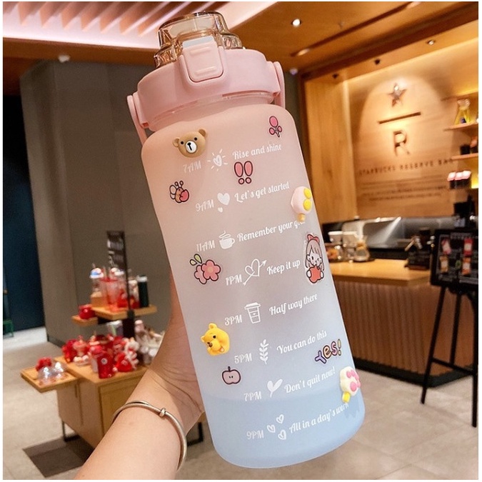 Bình đựng nước 2L dễ thương có chia Vạch, báo giờ uống nước SAGOKER, mã BCV887