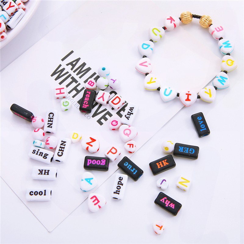 Set 50-100 hạt nhựa acrylic hình chữ cái dùng tự làm trang sức thủ công