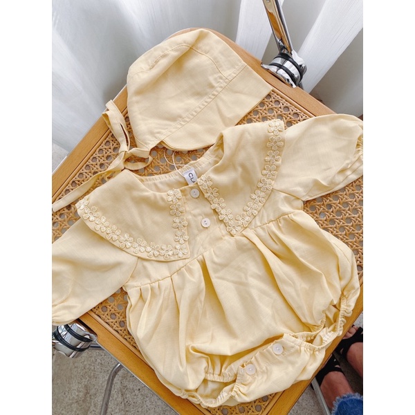 Đầm bé gái liền thân phong cách Nhật Bản full set kèm Nón ren