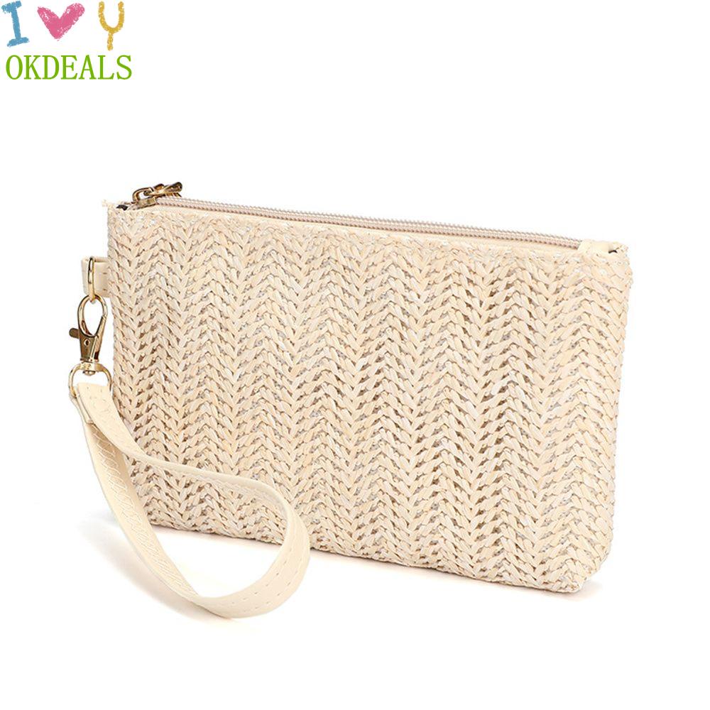 OKDEALS Beach Woven Handbag Casual Coin Purse Clutch Bag Women Wallet Fashion Bohemian Summer Card Holder Phone Bag