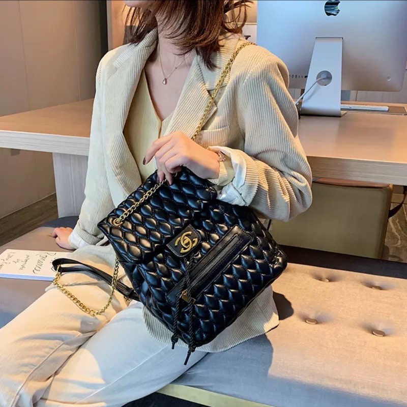 Balo Da Mềm Trần Trám  Chanel , Balo Thời Trang , Đi Học, Đi Chơi