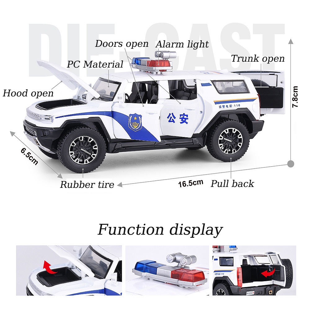 Mô Hình Xe Cảnh Sát Hummer Suv Bằng Hợp Kim Kẽm Tỷ Lệ 1 / 32 Có Đèn Và Âm Thanh Độc Đáo
