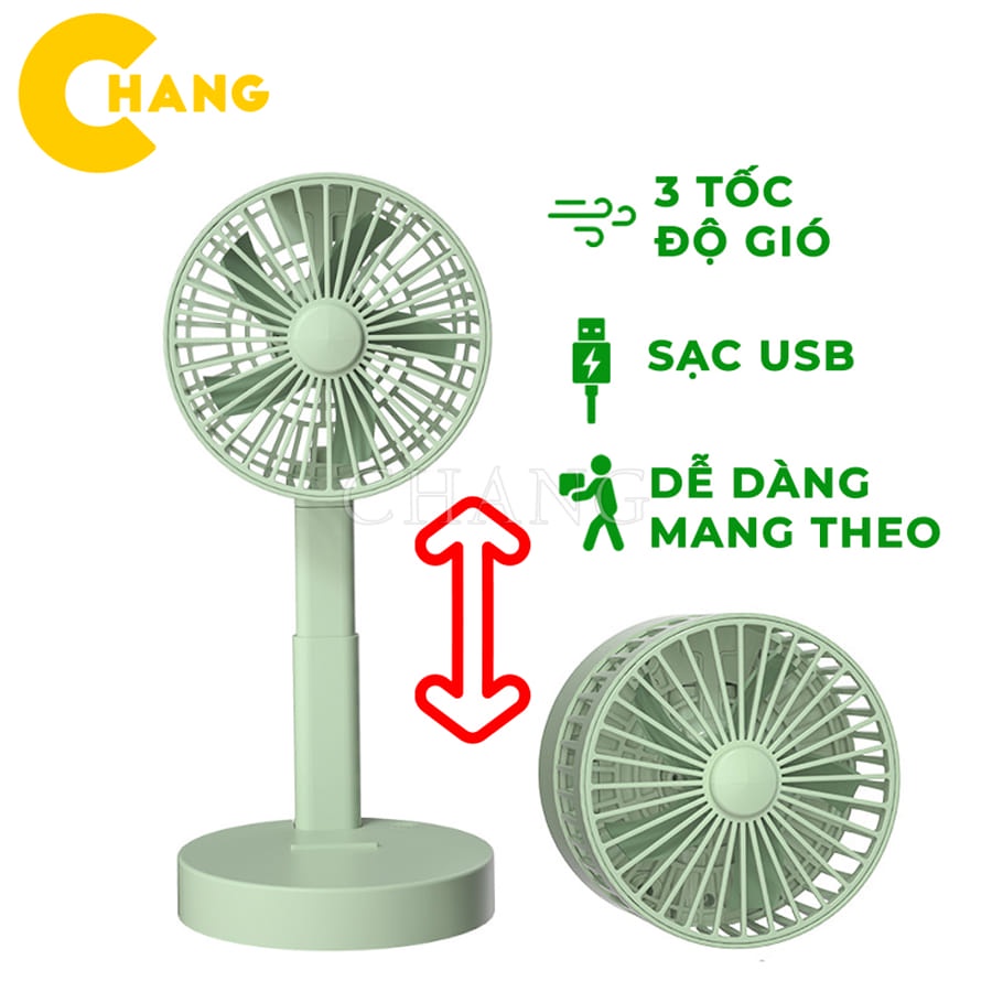 Quạt Mini Để Bàn Xoay 180 Độ, Quạt Tích Để Bàn 3 Tốc Độ Gió Cổng Sạc USB, Pin 1200mAh Cao Cấp