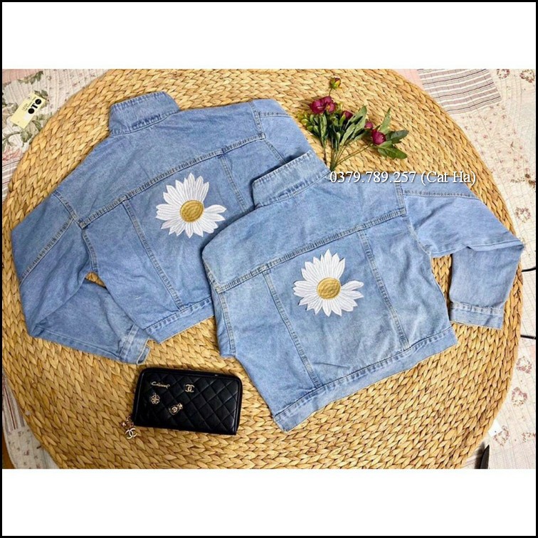 Áo khoác jean nữ bông cúc BB cao cấp form dưới 58Kg có mũ BB81
