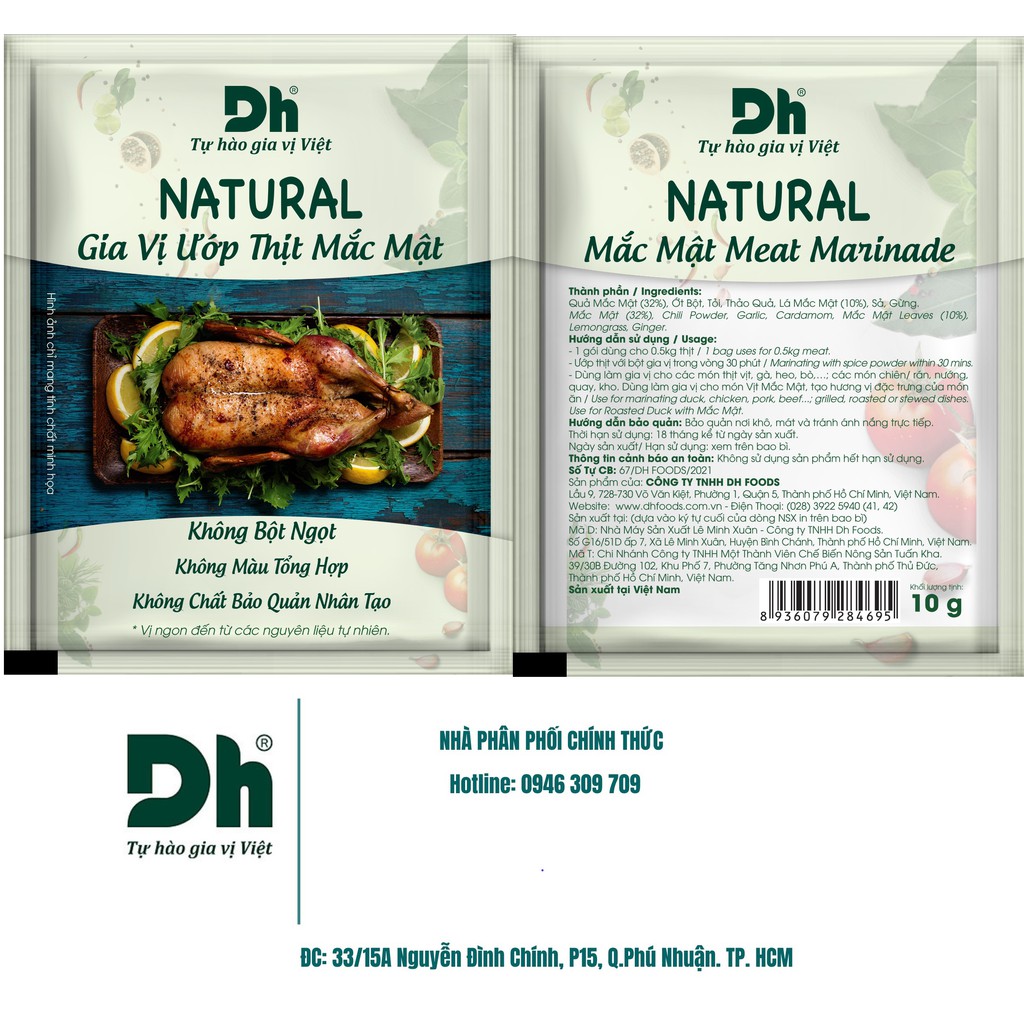 Gói NATURAL Gia Vị Ướp Thịt Mắc Mật - Thương hiệu DH Foods