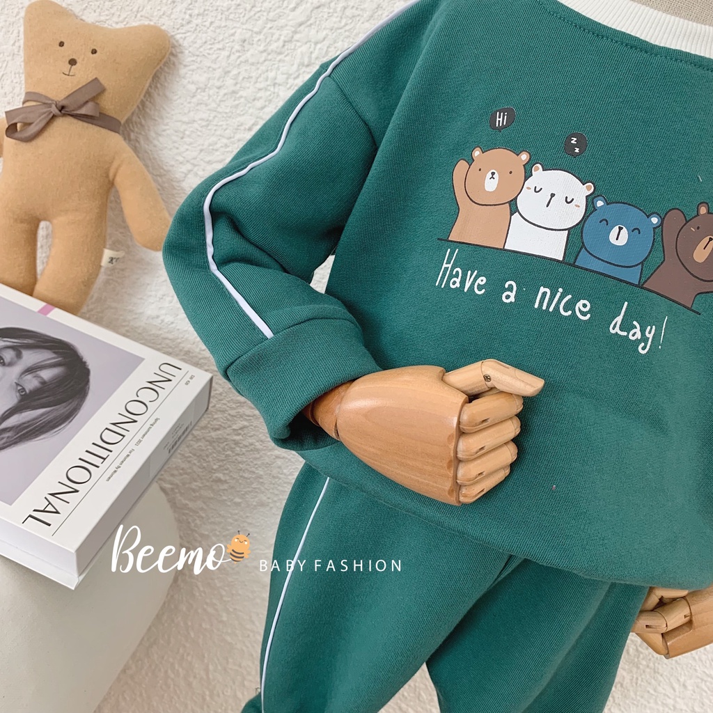 Set bộ đồ nỉ mùa đông Beemo in hình gấu dễ thương 3 màu cho bé trai, bé gái từ 1 đến 6 tuổi- 21B181