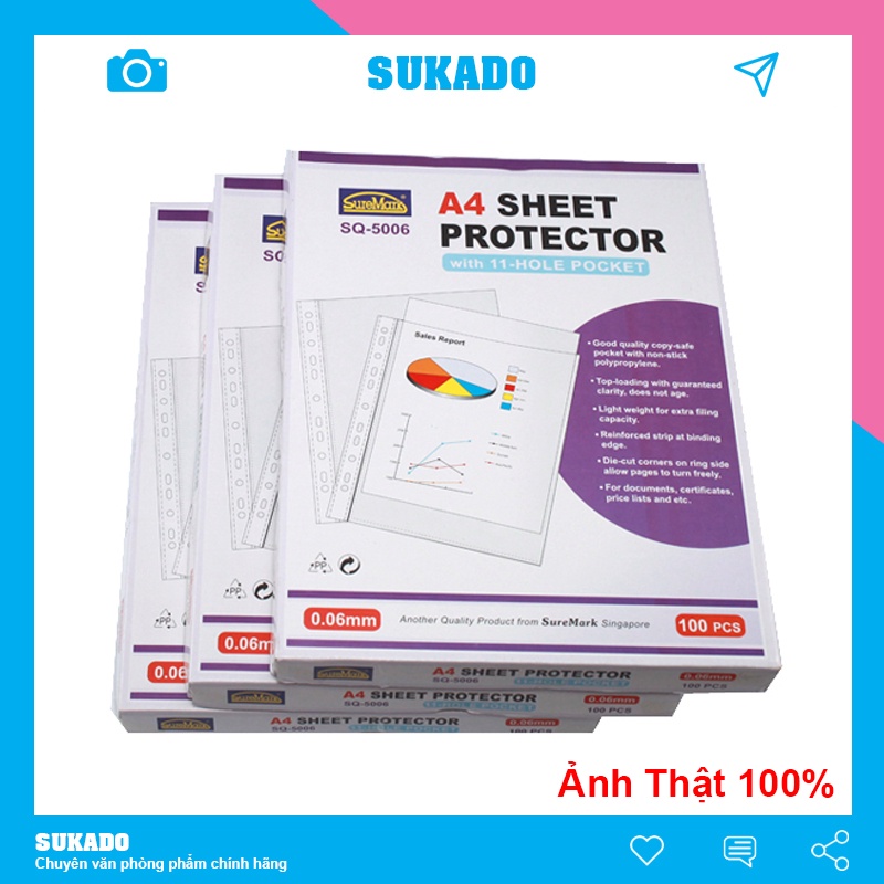 Bìa lỗ A4 dày Suremark SQ5010 Siêu dày có thể chứa 10 tờ trong 1 lá SUKADO BIAL03