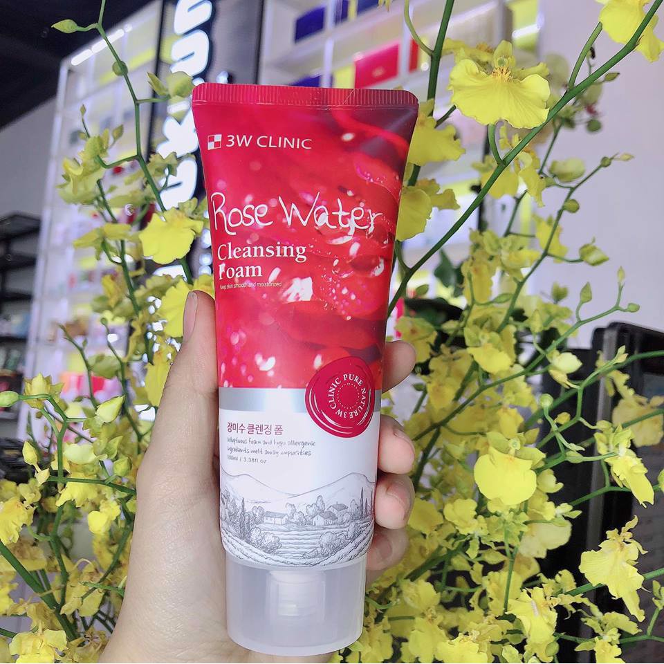 Sữa rửa mặt 3W Clinic Hoa Hồng - 3W Clinic Rose Water Cleansing Foam - 100ml Hàn Quốc [Chính Hãng - Có Tem]