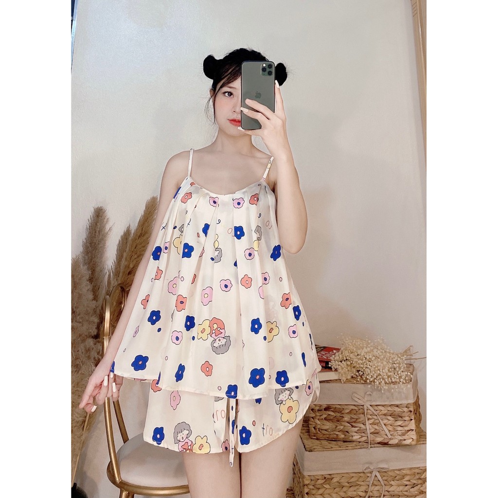 Bộ đồ ngủ lụa 2 dây mặc nhà bigsize, bộ đồ ngủ 2 dây lụa satin cao cấp thoáng mát | BigBuy360 - bigbuy360.vn