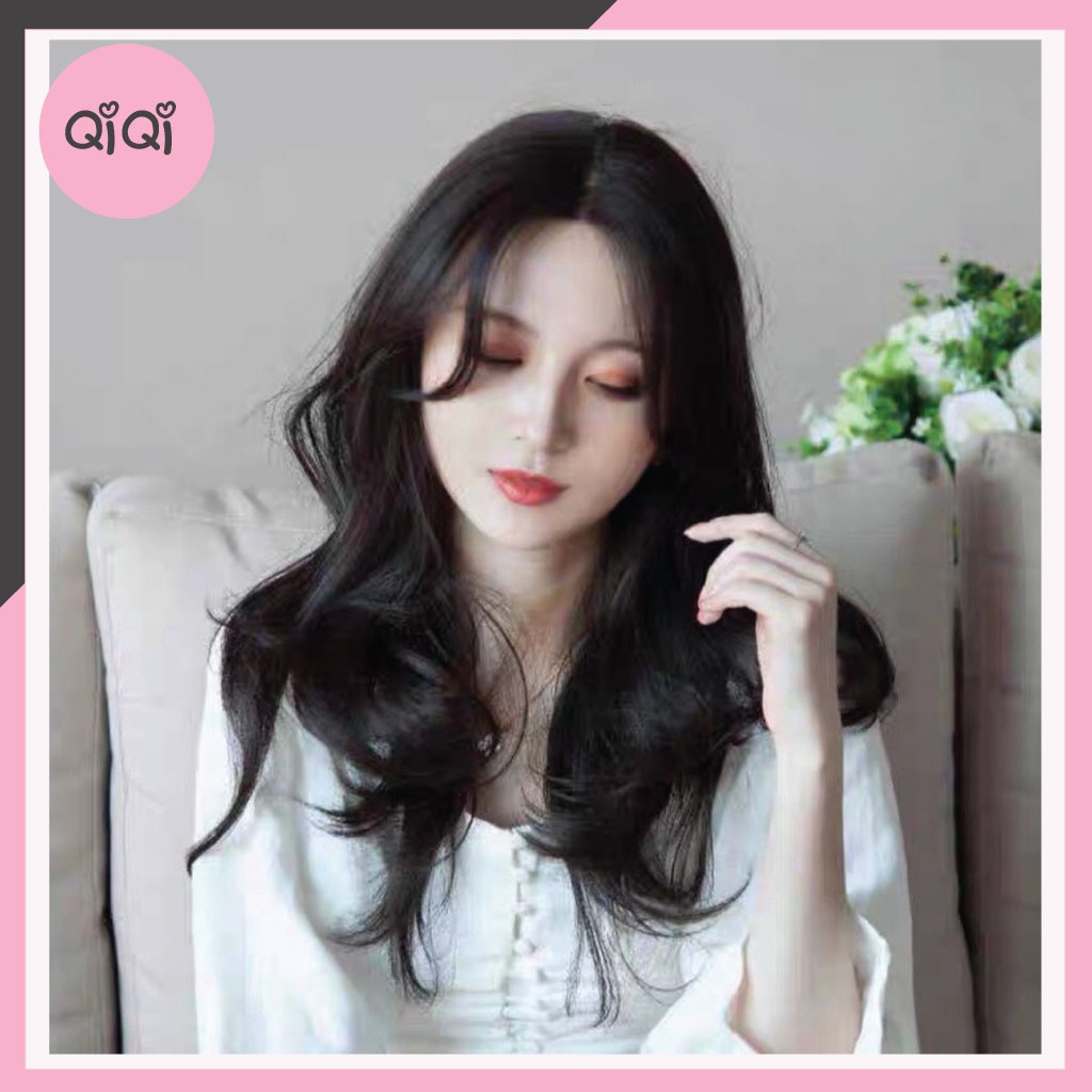 Tóc giả nguyên đầu xoăn sóng ngang lưng không mái chất sợi tơ cao cấp QiQi Shop