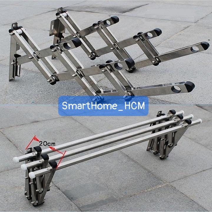 Giàn phơi xếp inox cao cấp gắn tường không thanh, giàn phơi xếp tường inox, giàn phơi đồ thông minh, giá phơi inox