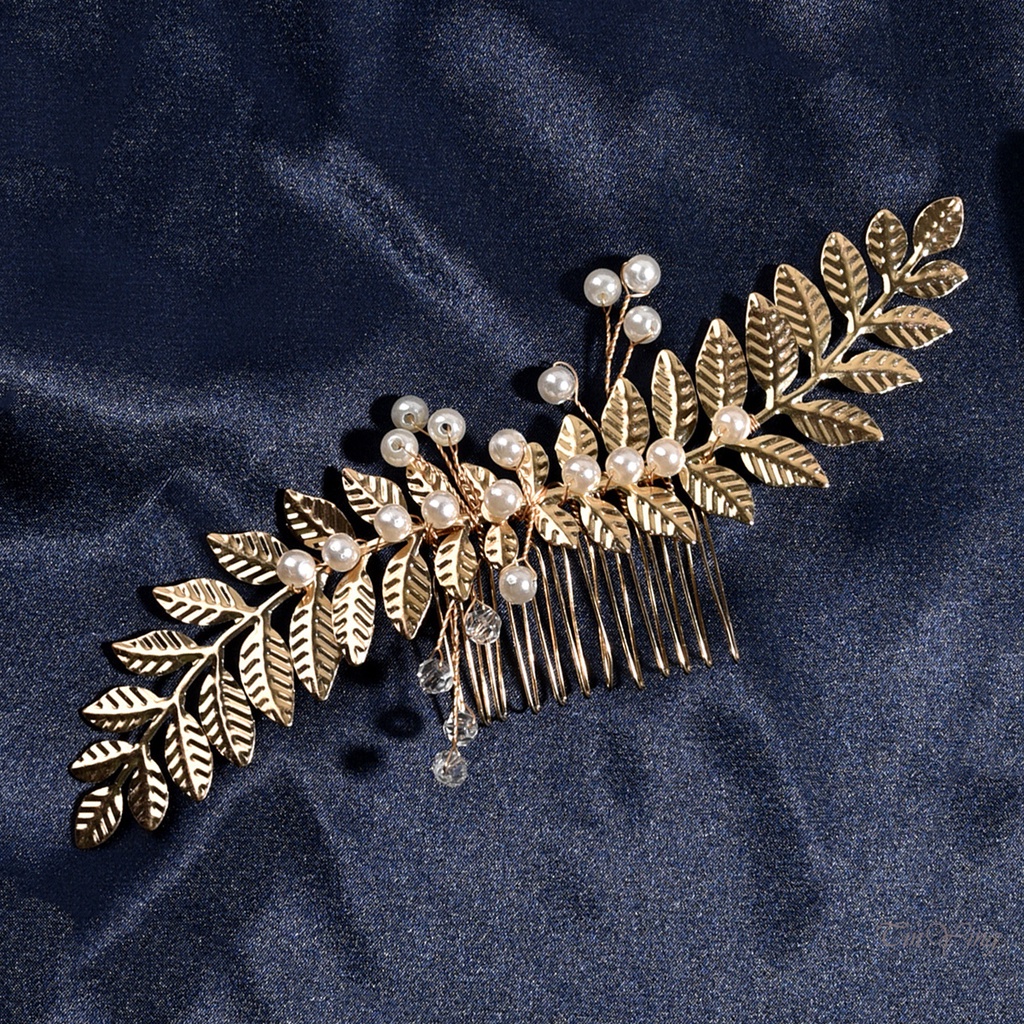 GETNOIVAS Lược Cài Tóc Hình Chiếc Lá Đính Ngọc Trai Giả Thời Trang Dành Cho Cô Dâu