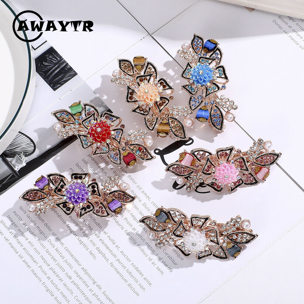 Hàn Quốc Retro Rhinestone Hoa Barrette Ghim tóc Phụ nữ Mùa xuân Kẹp tóc đuôi ngựa Phụ kiện tóc