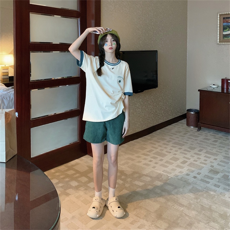 Áo thun SUXI ngắn tay cổ tròn màu sắc đơn giản thời trang mùa hè dành cho nữ