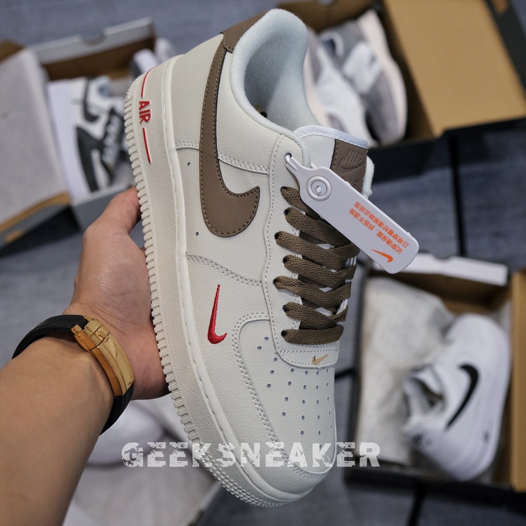 [GeekSneaker] Giày Air Force 1 Cổ thấp  Low Premium White Brown - Vệt Nâu Cafe