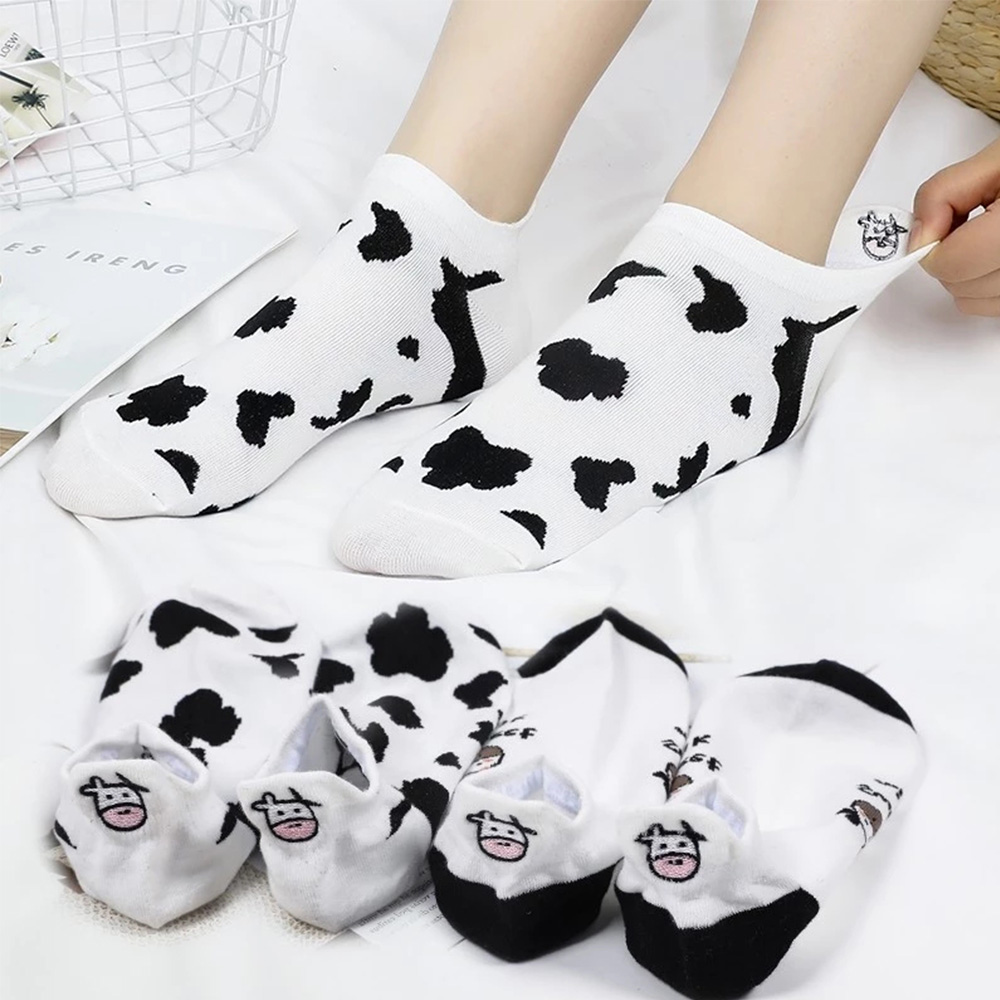 Vớ Cotton Họa Tiết Bò Sữa Đáng Yêu Dành Cho Nữ