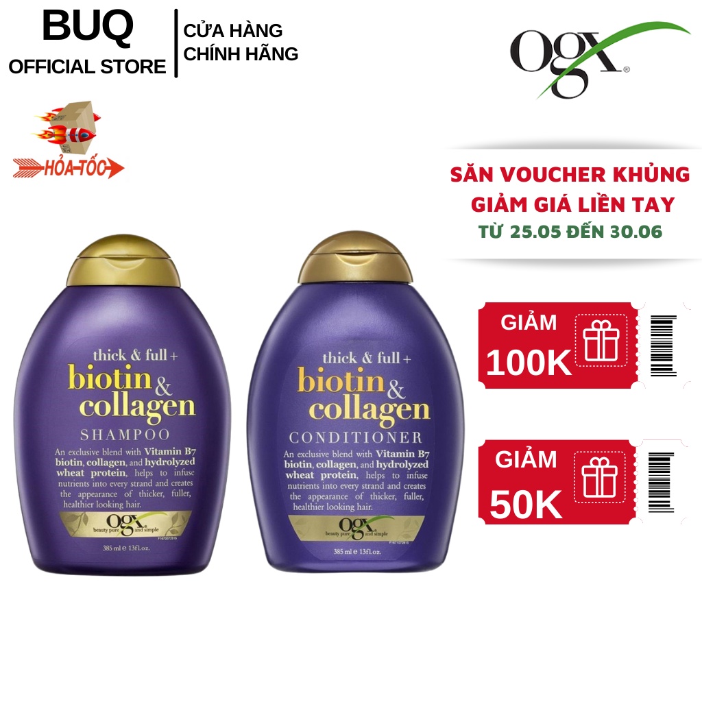 Bộ Dầu Gội Và Dầu Xả Dưỡng Dày Tóc OGX Thick & Full + Biotin Tím & Collagen