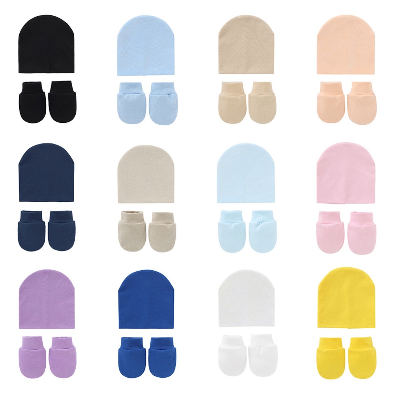 ✿ Set Mũ Beanie + Găng Tay Dễ Thương Cho Bé 0-5 Tháng Tuổi