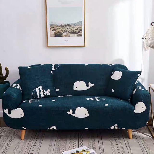 VẢI BỌC GHẾ SOFA hoạ tiết cá voi trắng độc đáo trang trí nội thất