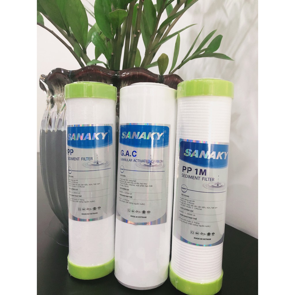[CHÍNH HÃNG] Bộ 3 lõi lọc thô 1,2,3 SANAKY loại bỏ bùn đất rỉ sét các loại tạp chất thô kim loại nặng hóa chất độc hạị