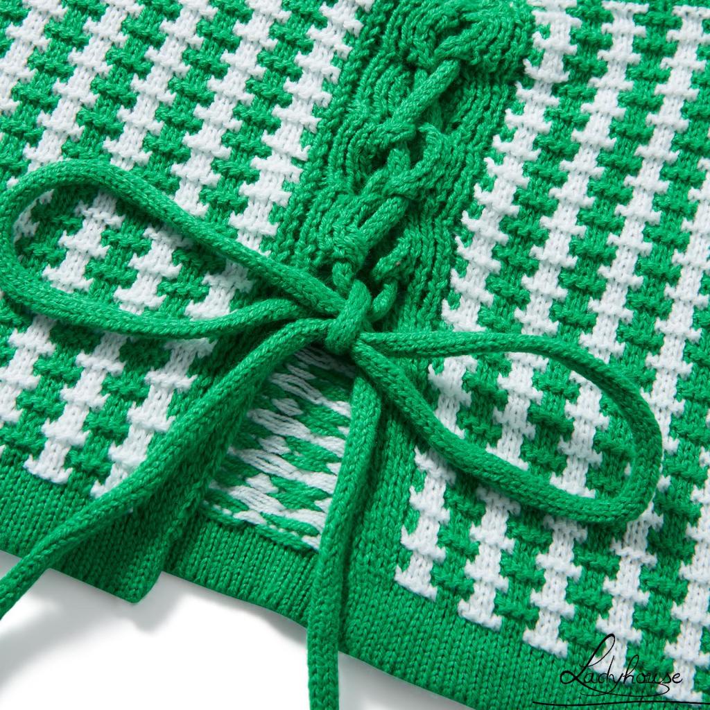 Áo Dệt Kim Tay Ngắn Cổ Vuông In Họa Tiết Kẻ Sọc Có Dây Điều Chỉnh Được Thời Trang Mùa Hè Cho Nữ