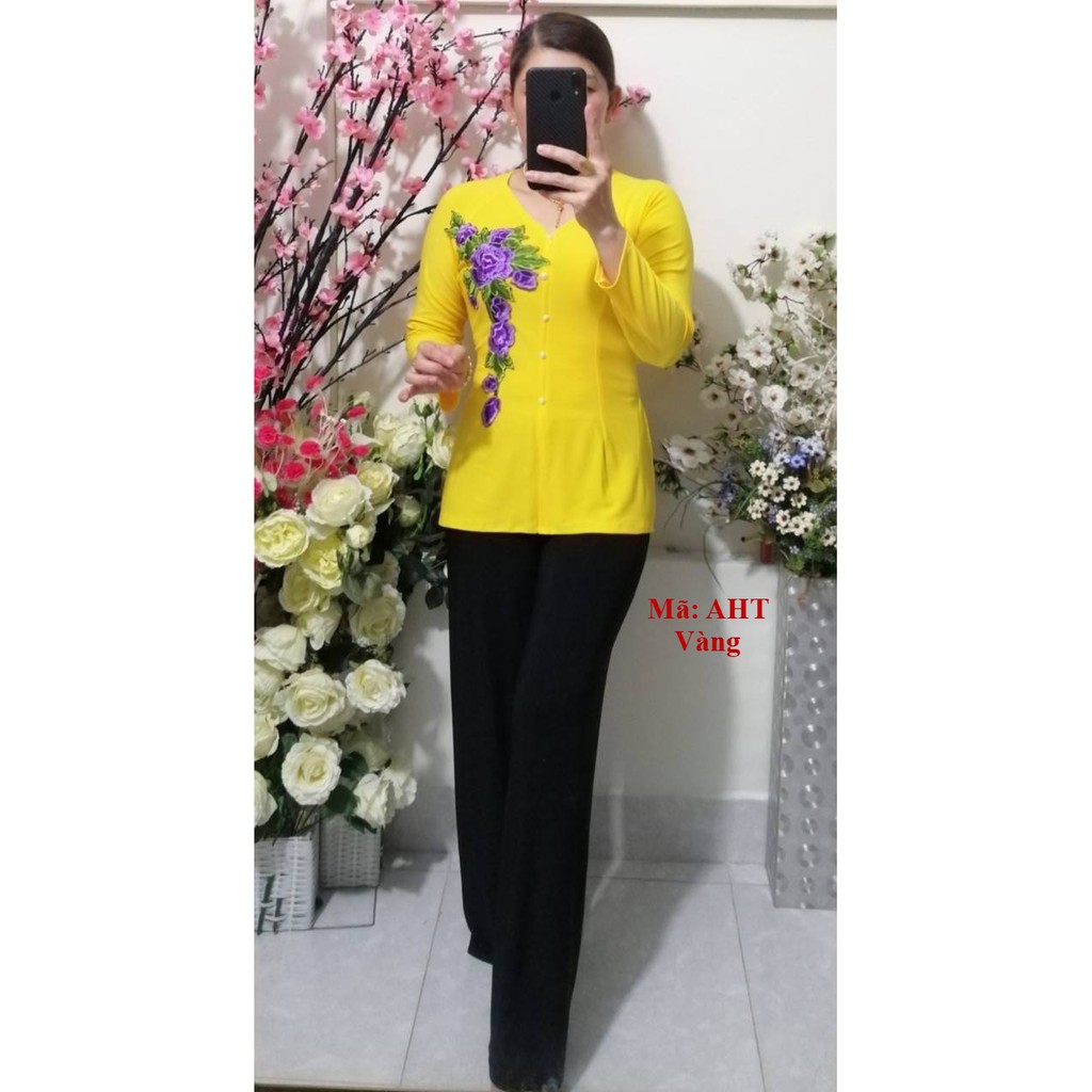 Bộ BB (Áo Bà Ba Hoa Tím + Quần Đen Rộng) | BigBuy360 - bigbuy360.vn