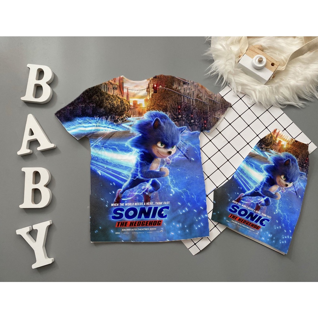 Bộ sonic tay ngắn bé trai thun lạnh thái in 3d 10-60kg