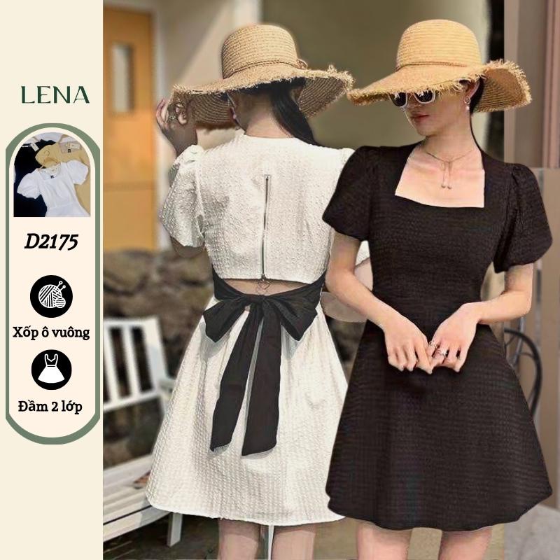 Đầm cổ vuông dự tiệc LENA dáng xòe khoét eo nơ lưng quyến rũ xinh đẹp - D2175