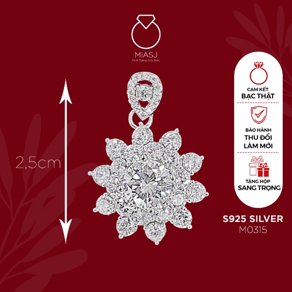 Mặt dây chuyền nữ Bạc Ý S925 MiASJ nhiều kiểu dáng kích thước đính đá Cz sáng đẹp cao cấp M5