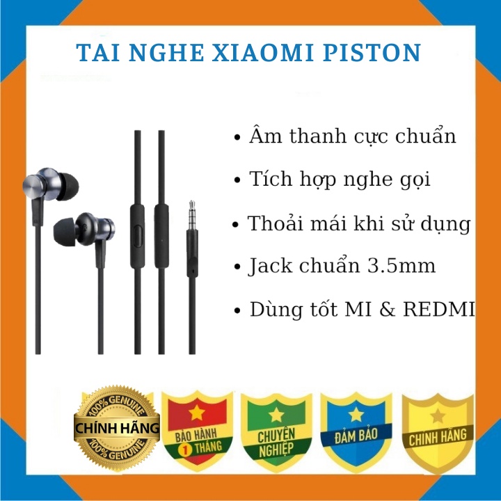 Tai nghe nhét tai cách âm Xiaomi Piston Lite 2017 jack 3.5mm có mic vỏ nhôm nguyên khối Black [ Phương Thu ]