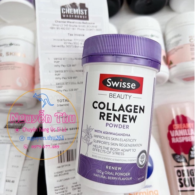 Bột uống đẹp da, căng bóng da, bổ sung collagen ngủ ngon Bột Swisse Collagen Renew Powder 120gram