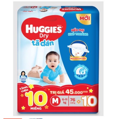 Tã dán Huggies M76/L68/XL62/XXL56 Miếng