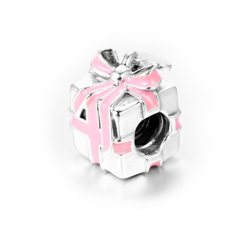 charm pan hộp quà nơ hồng bạc s925 cao cấp