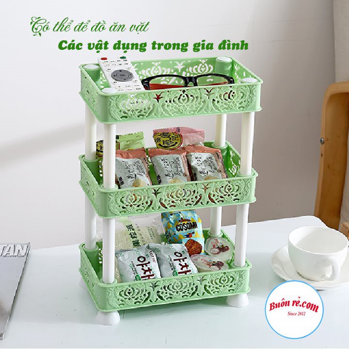 Kệ chữ nhật hoa 2 tầng, 3 tầng nhựa Việt Nhật  đa năng, kệ phòng tắm, nhà bếp đựng gia vị, chén bát -br01247