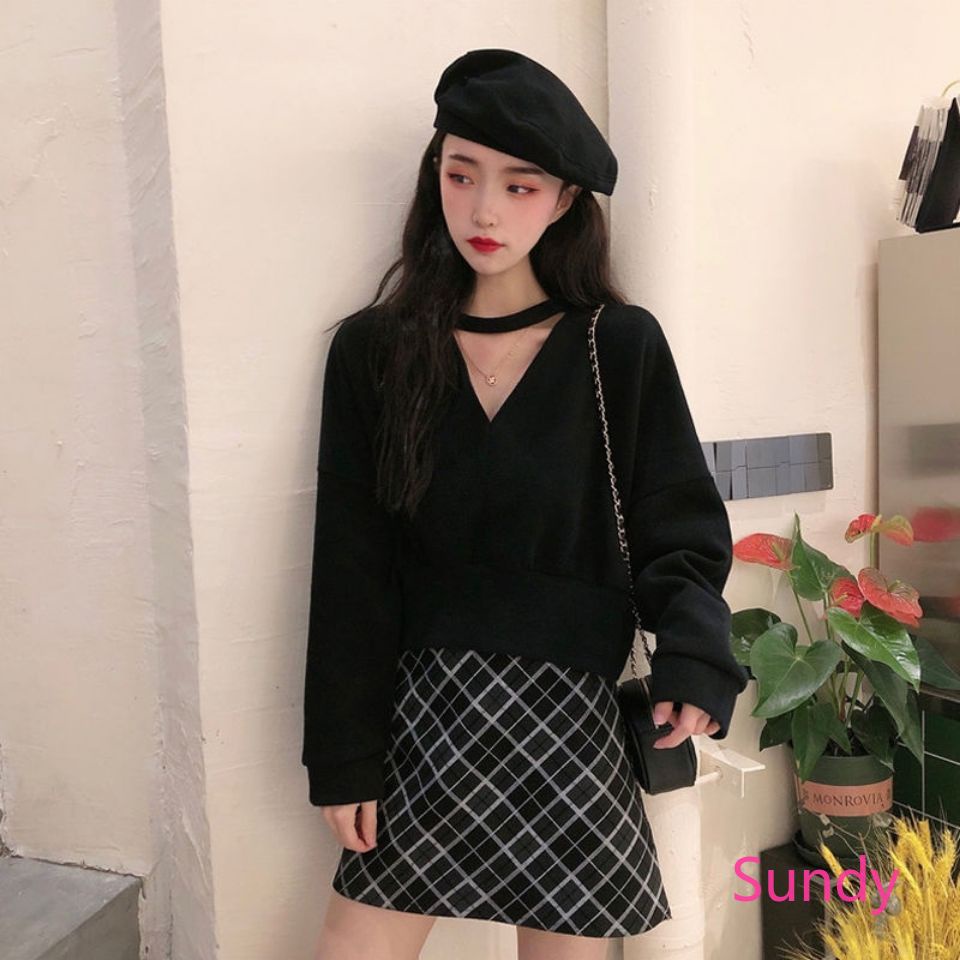 Áo len tay dài cổ chữ V form rộng phong cách Hàn Quốc cho nữ