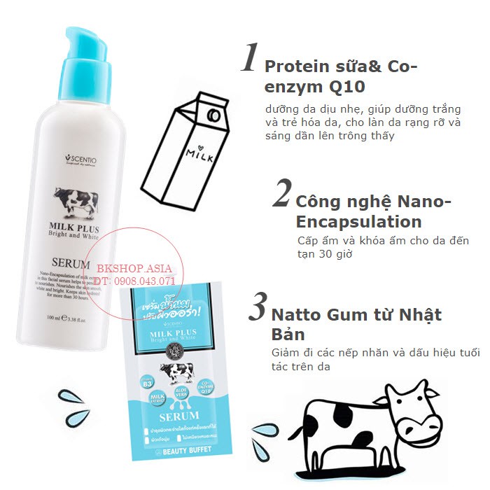 [ Auth Thái ] Tinh chất Serum dưỡng trắng và phục hồi da hư tổn Milk Plus