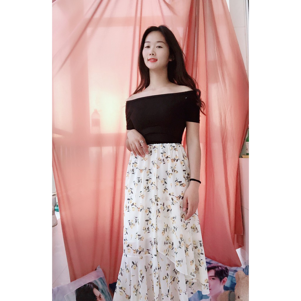 [Sẵn Đen] Chân Váy Voan Dài Hoạ Tiết Hoa Nhí Hang QCCC | BigBuy360 - bigbuy360.vn