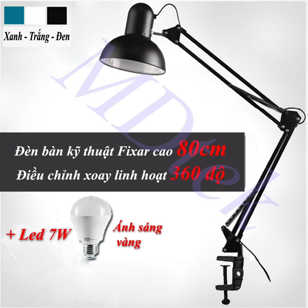 Đèn bàn kẹp kỹ thuật PIXAR 82cm học tập, làm việc  + Tặng 1 bóng led 7W