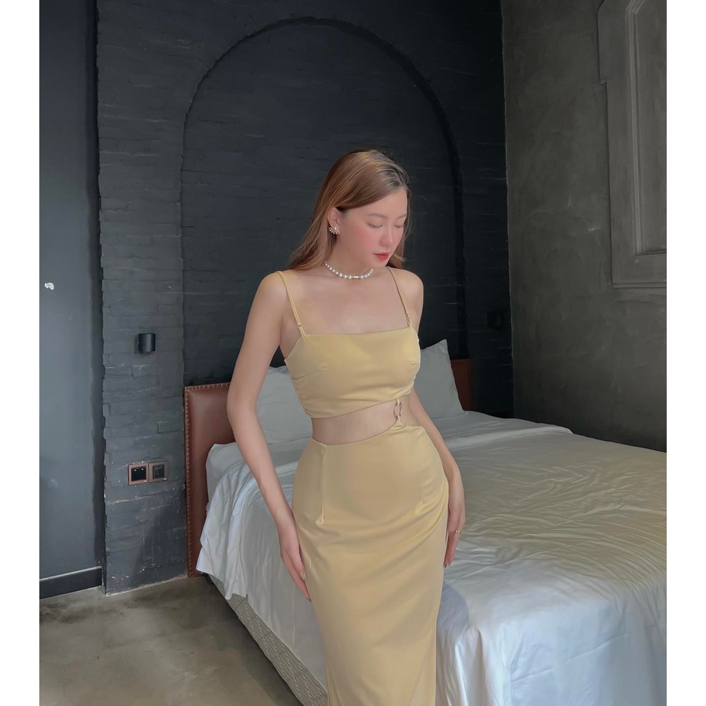 [HÀNG THIẾT KẾ CAO CẤP] Đầm Hai Dây Khoen Cut Out Eo Siêu Tôn Dáng Đi Biển / Đi Tiêc Màu Nude Form Dài