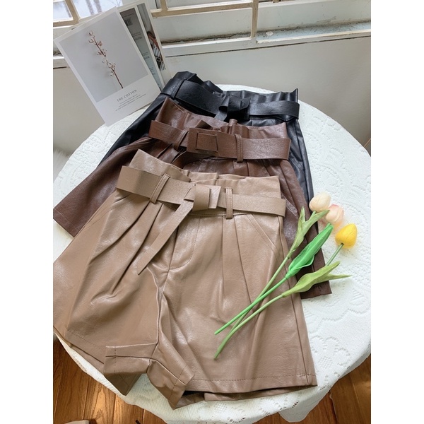 [Ảnh thật/Video]Quần short da cao cấp thiết kế cúc bấm kèm đai Quần sooc da phong các ulzzang | BigBuy360 - bigbuy360.vn