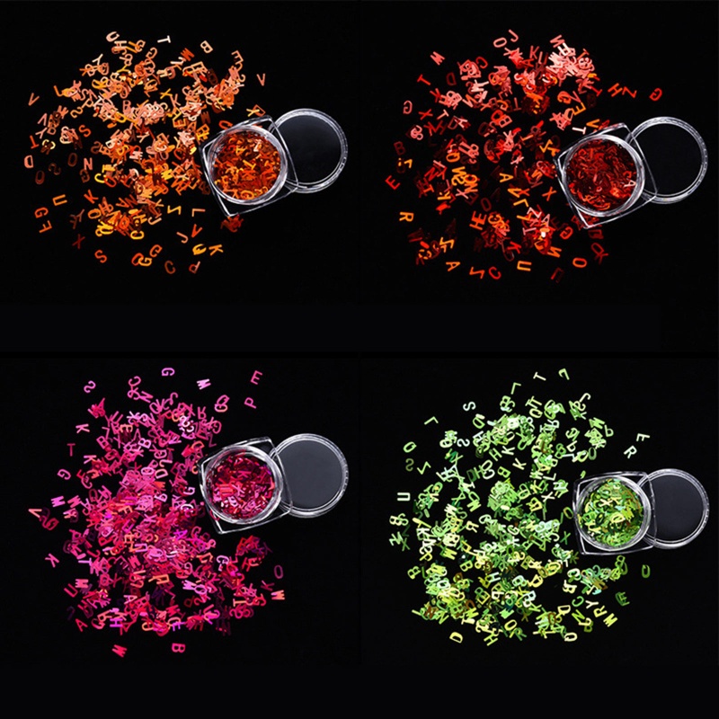 Hộp Kim Tuyến Lấp Lánh In Chữ Trang Trí Móng Tay