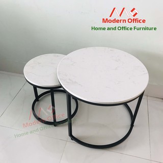 Bàn Trà - Sofa Tròn Đôi mặt đá trắng